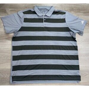 Adidas Golf Polo Shirt Mens 2XL Black Gray Striped Stretch Short Sleeve